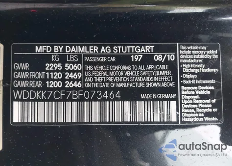 2011 Mercedes-Benz E 550 from USA, damaged, VIN WDDKK7CF7BF073464